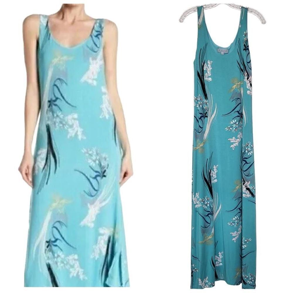 Joan Vass Teal Floral Maxi Dress